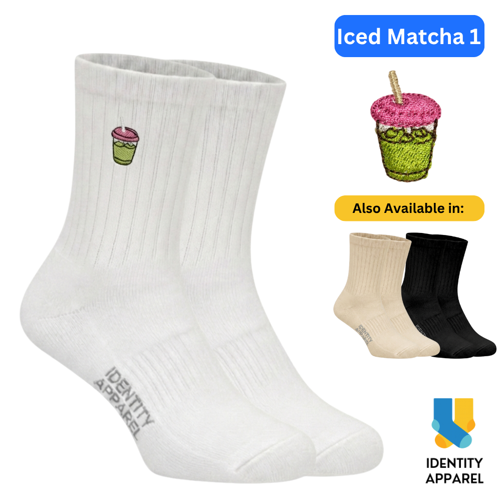 Iced Matcha Embroidered Premium Cotton Socks | Caffeine Club Collection