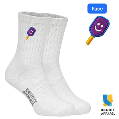 Face pickleball embroidered cotton socks – White
