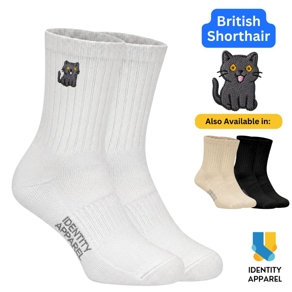 Purrfect Pair Cute Cats Embroidered Basic Cotton Socks with Arch Support