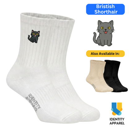 Purrfect Pair Cute Cats Embroidered Basic Cotton Socks with Arch Support
