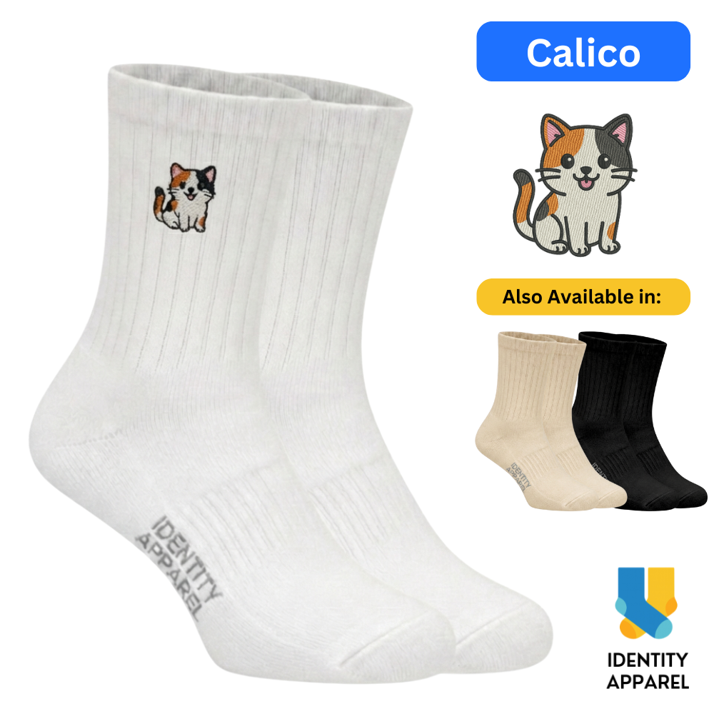 Purrfect Pair Cute Cats Embroidered Basic Cotton Socks with Arch Support