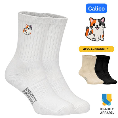 Purrfect Pair Cute Cats Embroidered Basic Cotton Socks with Arch Support
