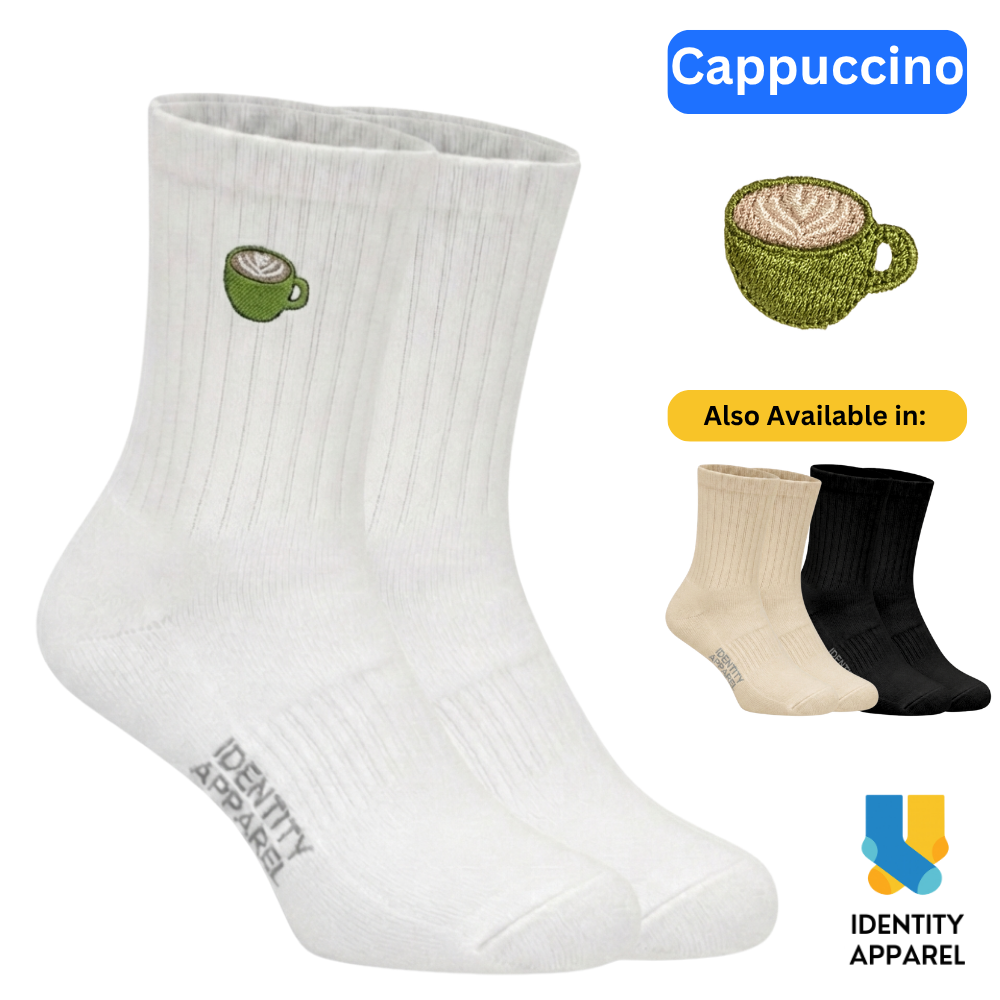Cappuccino Embroidered Premium Cotton Socks | Caffeine Club Collection