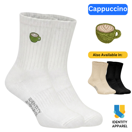 Cappuccino Embroidered Premium Cotton Socks | Caffeine Club Collection
