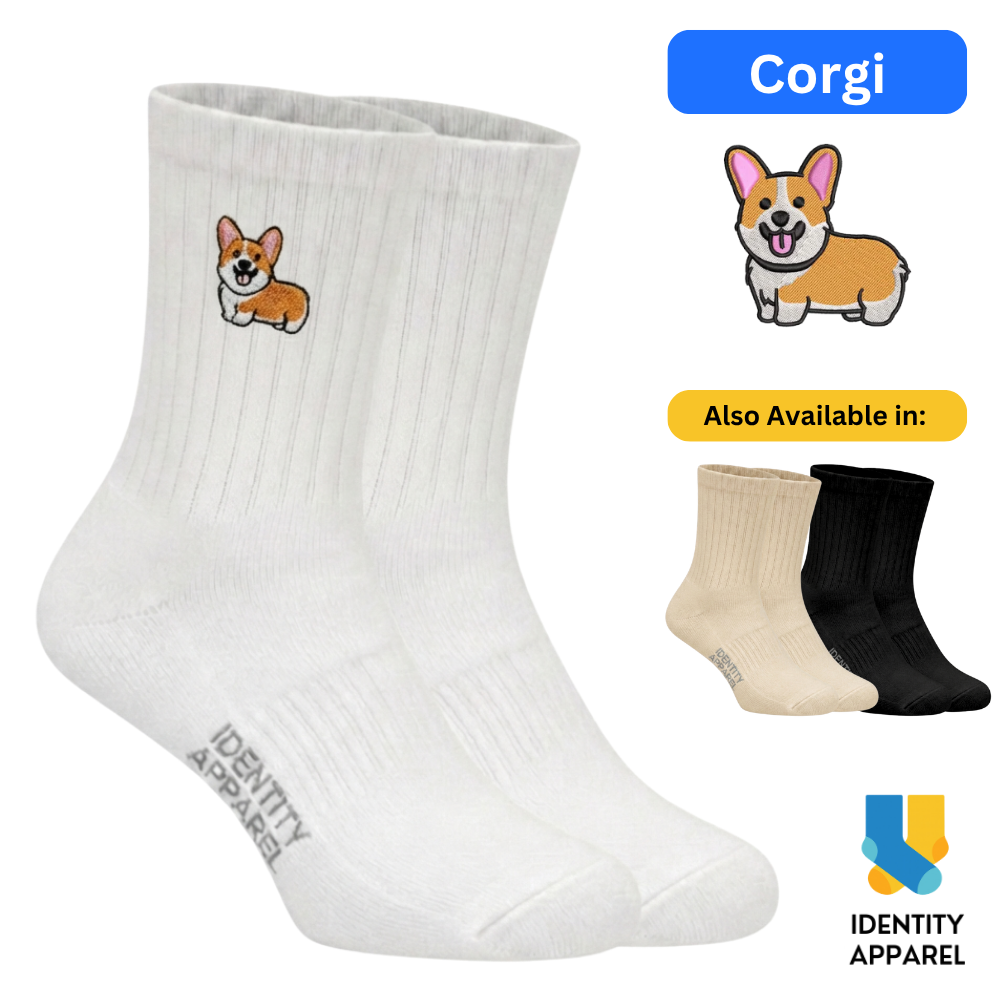 Corgi Embroidered Cotton Socks for Dog Lovers | Pup Culture Collection