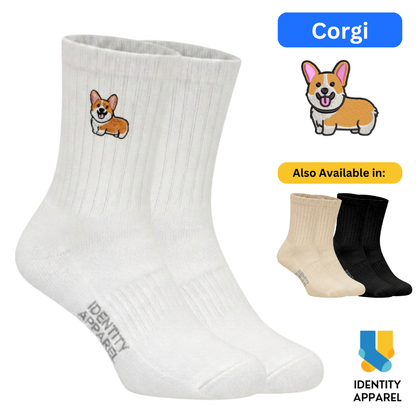 Corgi Embroidered Cotton Socks for Dog Lovers | Pup Culture Collection