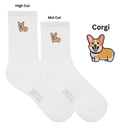 Corgi Embroidered Basic Cotton Socks