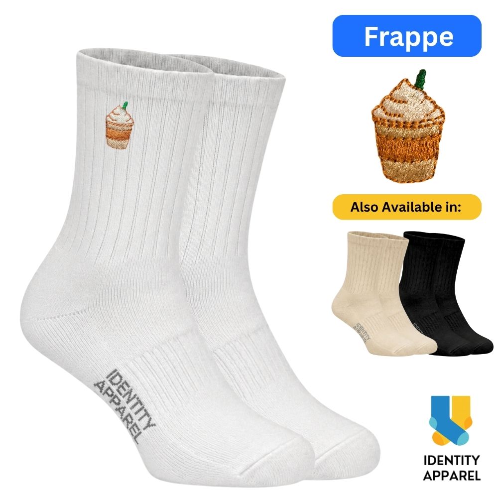 Frappe Embroidered Premium Cotton Socks | Caffeine Club Collection
