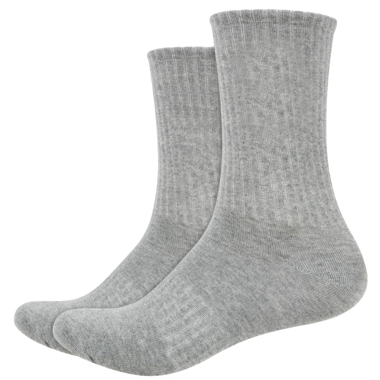 Basic Plain High Cut Crew Length Cotton Socks w/ Ribbed Leg and Foot Arch Support