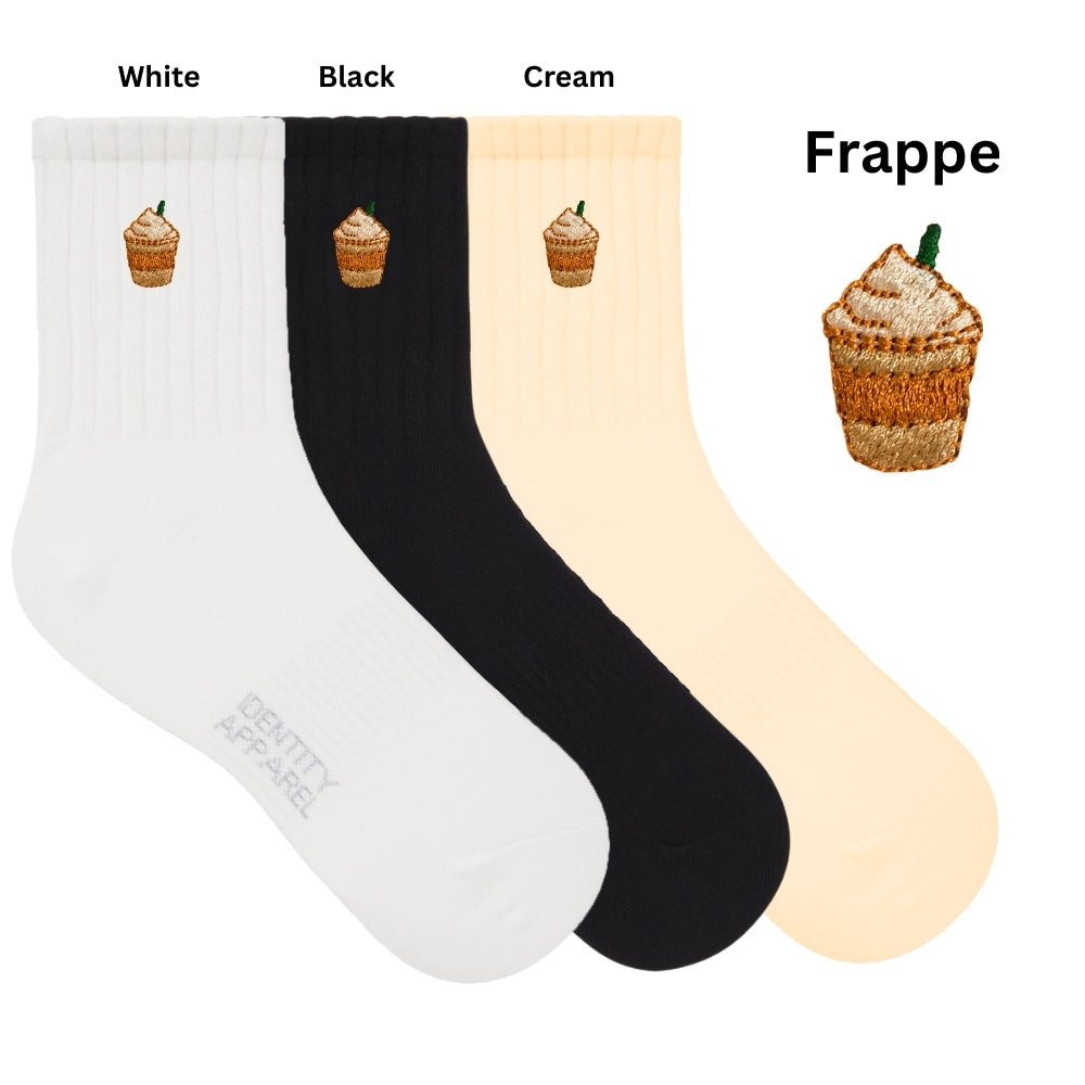 Caffeine Club Collection Cute Coffee Embroidered Basic Mid Cut Quarter Length Cotton Socks