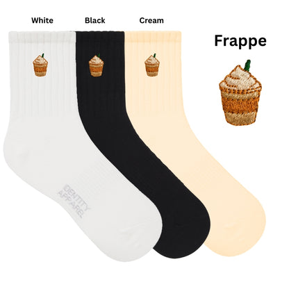 Caffeine Club Collection Cute Coffee Embroidered Basic Mid Cut Quarter Length Cotton Socks