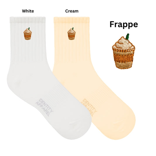 Caffeine Club Collection Cute Coffee Embroidered Basic Mid Cut Quarter Length Cotton Socks