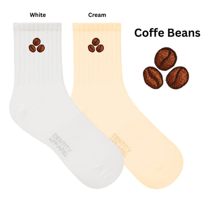 Caffeine Club Collection Cute Coffee Embroidered Basic Mid Cut Quarter Length Cotton Socks