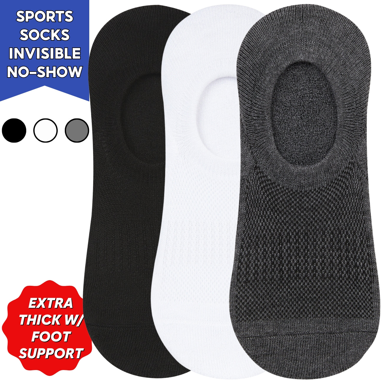 IDENTITY Apparel Sports Socks Collection Extra Thick Active Wear Invisible Foot Socks with Arch Support