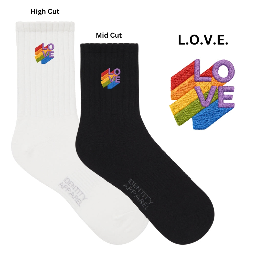Love Wins Collection Pride Theme Embroidered Basic Cotton Socks with Arch Support