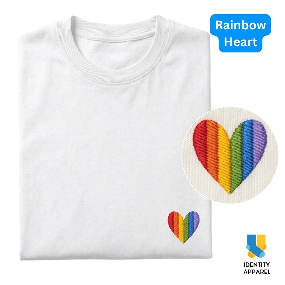 Rainbow Heart Embroidered Premium Cotton T-Shirt | Love Wins Collection