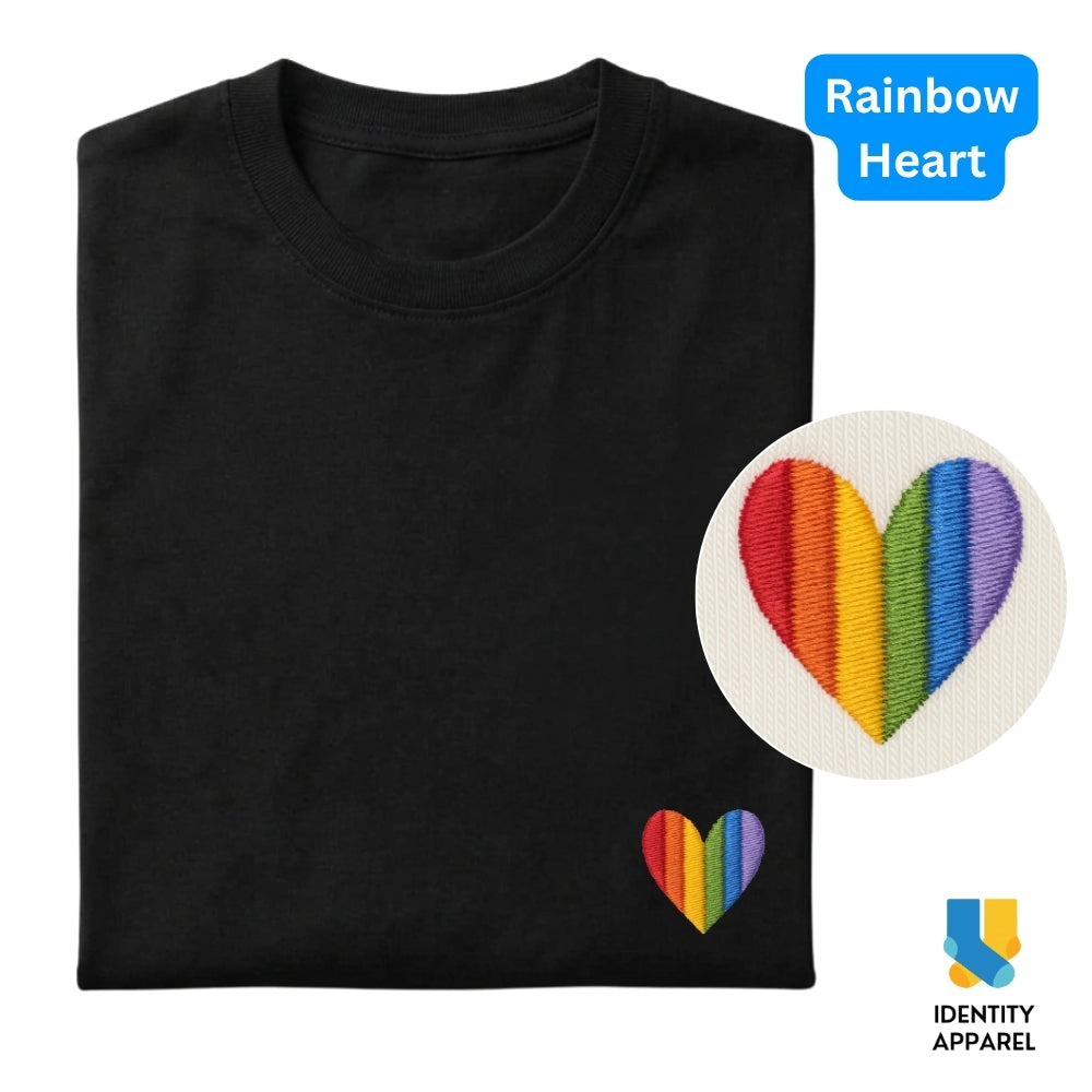 Rainbow Heart Embroidered Premium Cotton T-Shirt | Love Wins Collection