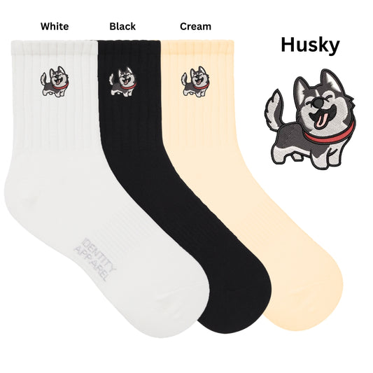 Pup Culture 2 Collection Dog Embroidered Basic Cotton Socks with Arch Support