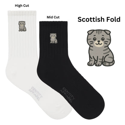 Purrfect Pair Cats Embroidered Basic Cotton Socks with Arch Support