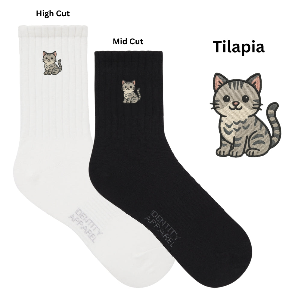 Purrfect Pair Cats Embroidered Basic Cotton Socks with Arch Support