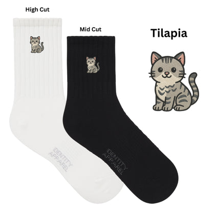 Purrfect Pair Cats Embroidered Basic Cotton Socks with Arch Support