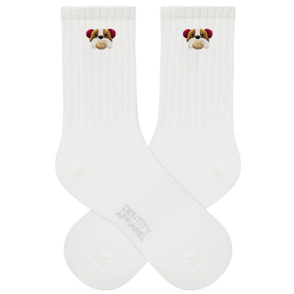 Basic Crew Socks with Bulldog Embroidery