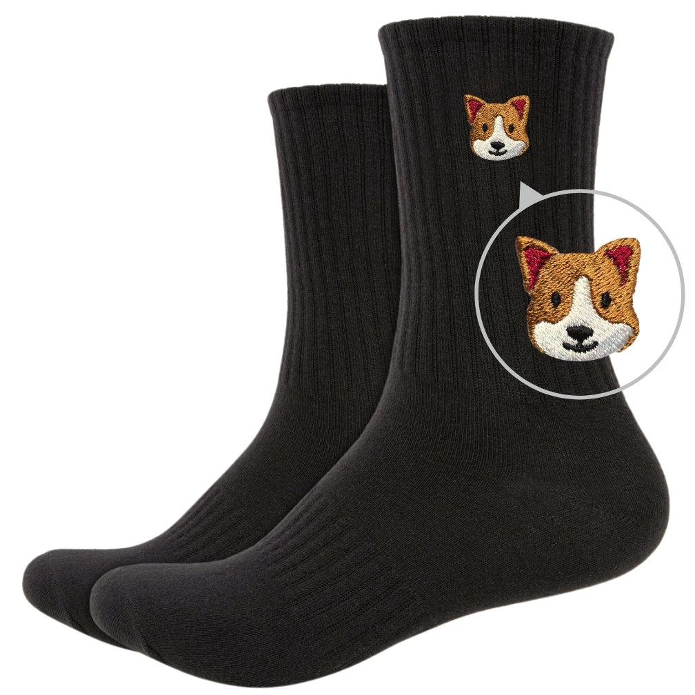 Basic Crew Socks with Corgi Embroidery