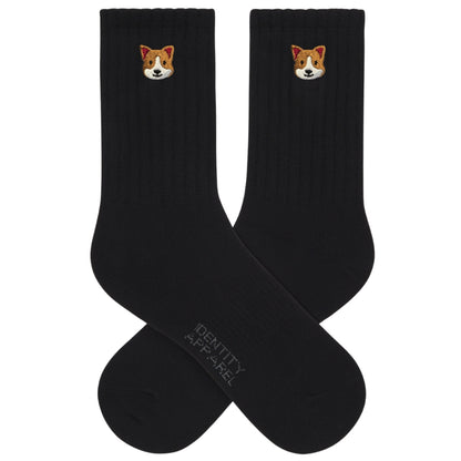 Basic Crew Socks with Corgi Embroidery