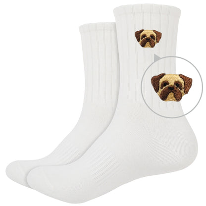 Basic Crew Socks with Pug Embroidery