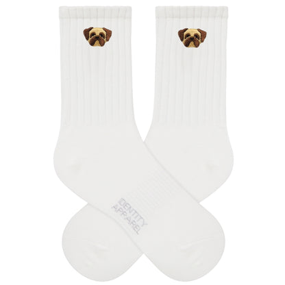 Basic Crew Socks with Pug Embroidery