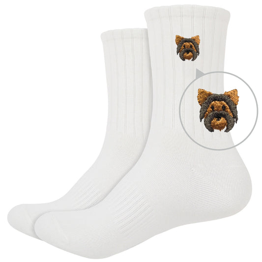 Basic Crew Socks with Yorkshire Terrier Embroidery