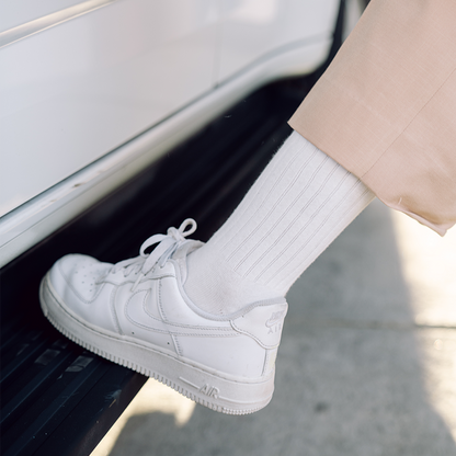 Basic Plain High Cut Crew Length Cotton Socks w/ Ribbed Leg and Foot Arch Support