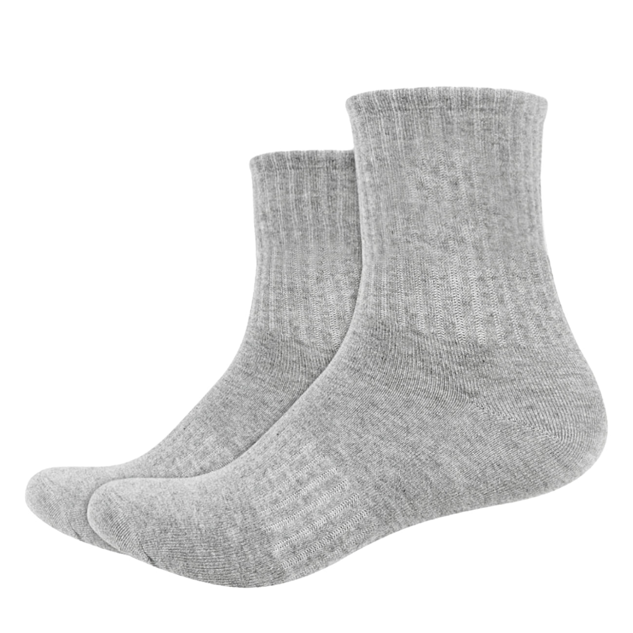 Basic Mid Cut Quarter Length Cotton Socks w/ Ribbed Leg and Foot Arch Support