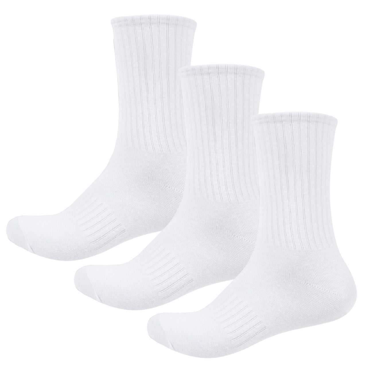 Basic Plain High Cut Crew Length Cotton Socks w/ Ribbed Leg and Foot Arch Support