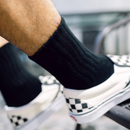 Basic Mid Cut Quarter Length Cotton Socks w/ Ribbed Leg and Foot Arch Support