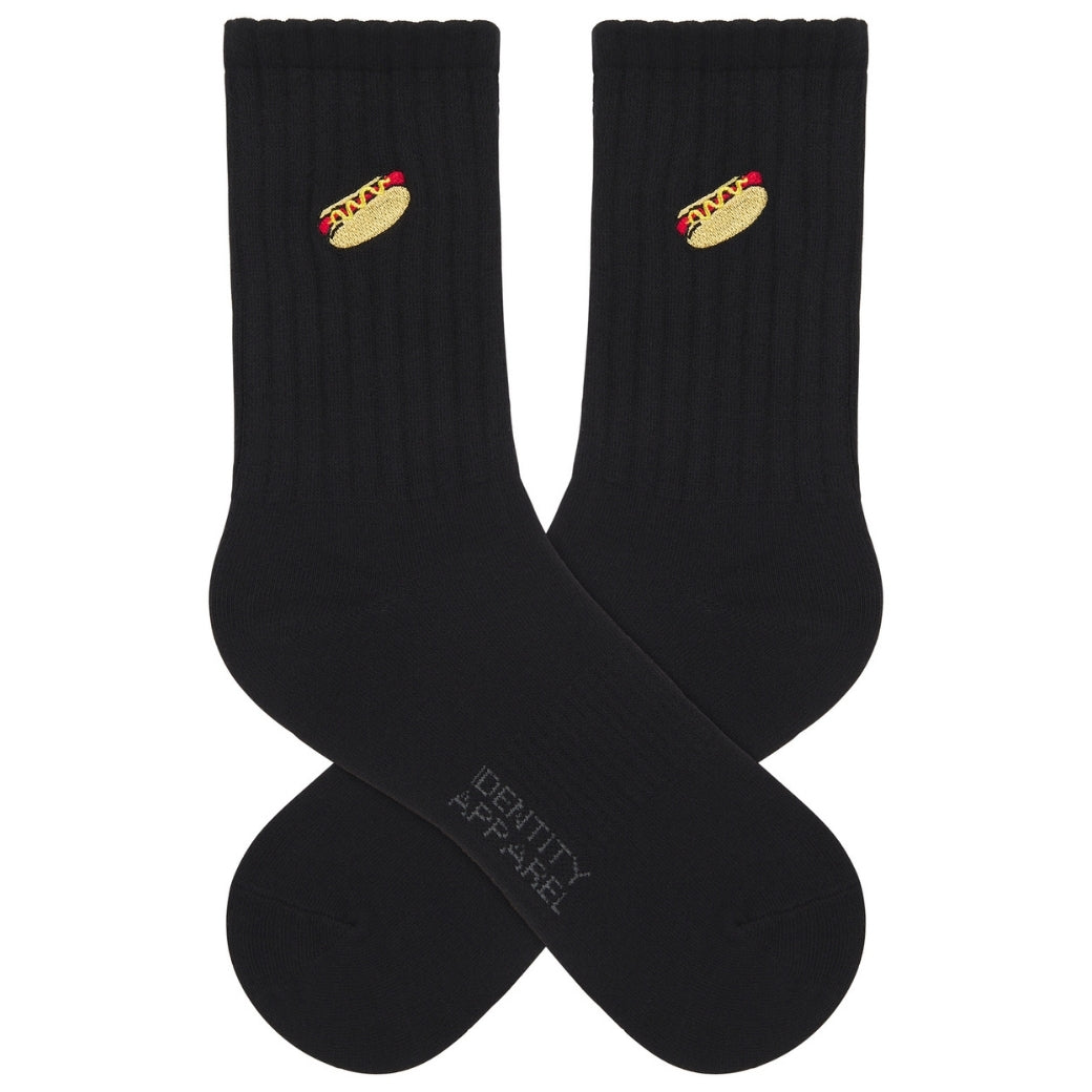 Basic Crew Socks with Hotdog Embroidery