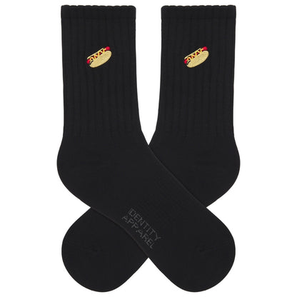 Basic Crew Socks with Hotdog Embroidery