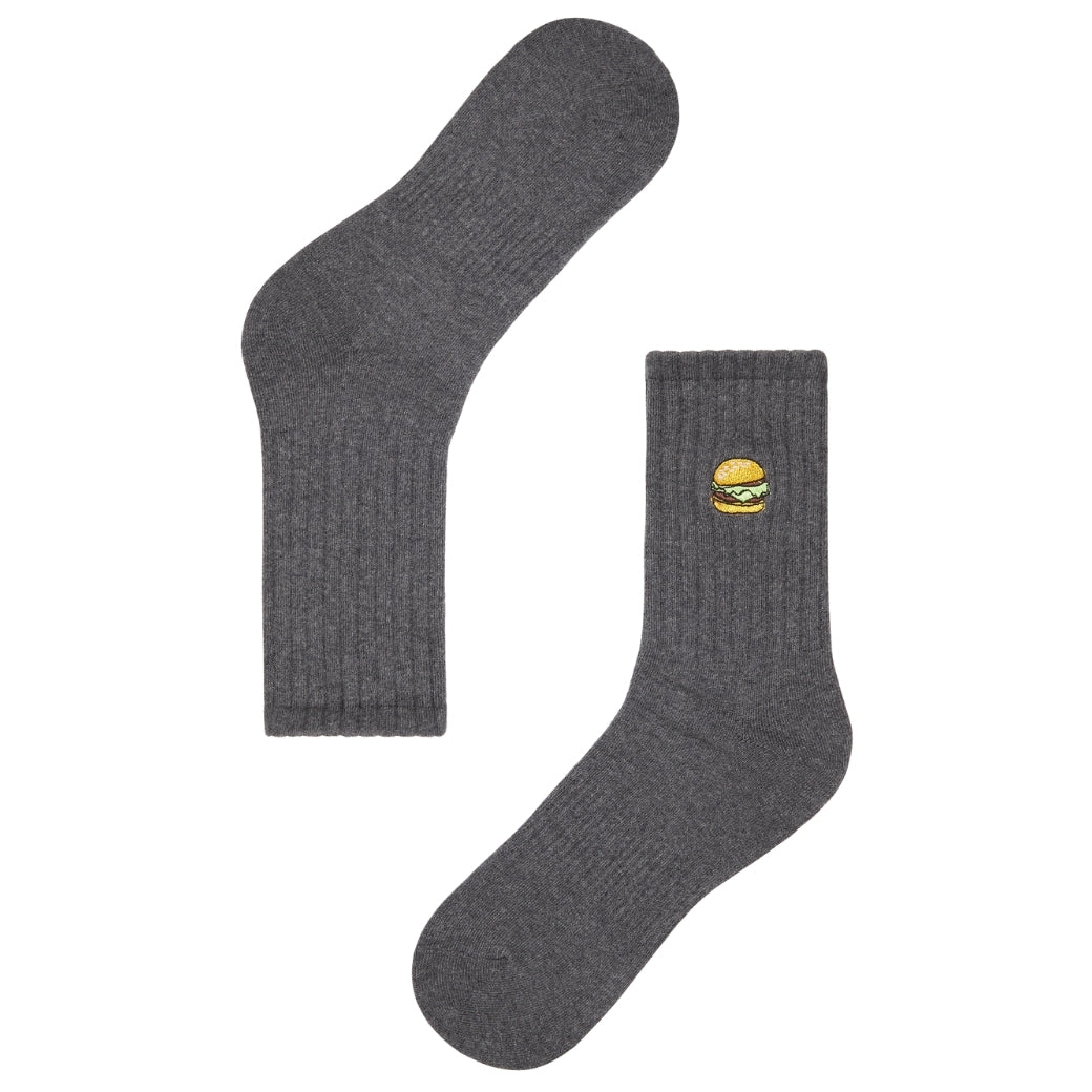Basic Crew Socks with Burger Embroidery