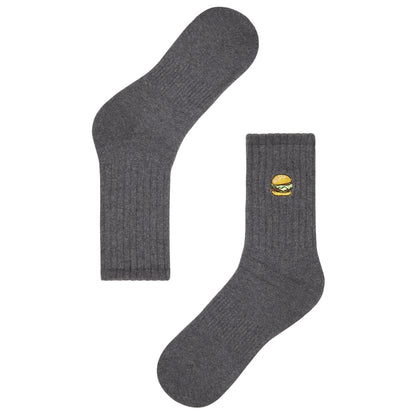 Basic Crew Socks with Burger Embroidery