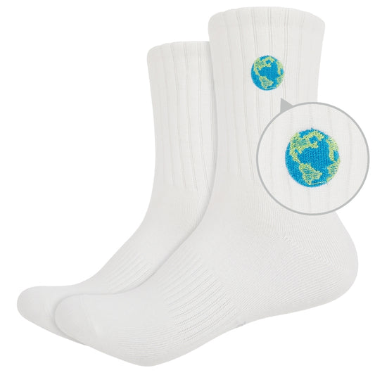 Basic Crew Socks with Earth Embroidery