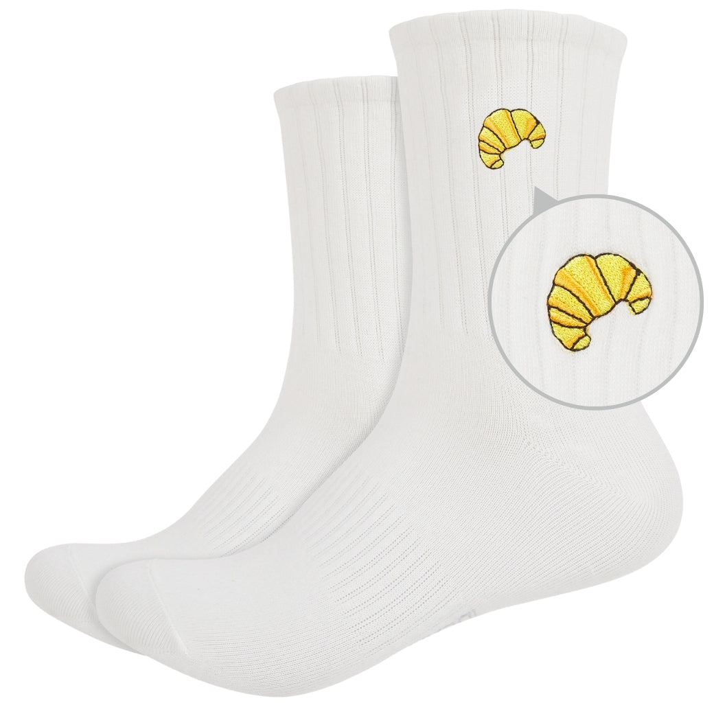 Basic Crew Socks with Croissant Embroidery