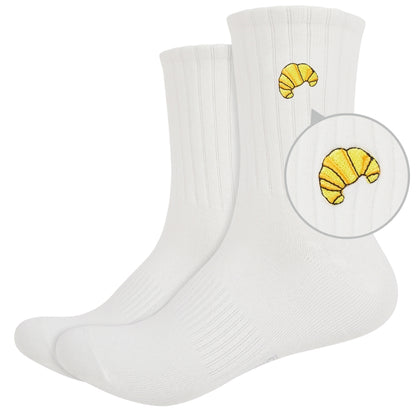 Basic Crew Socks with Croissant Embroidery