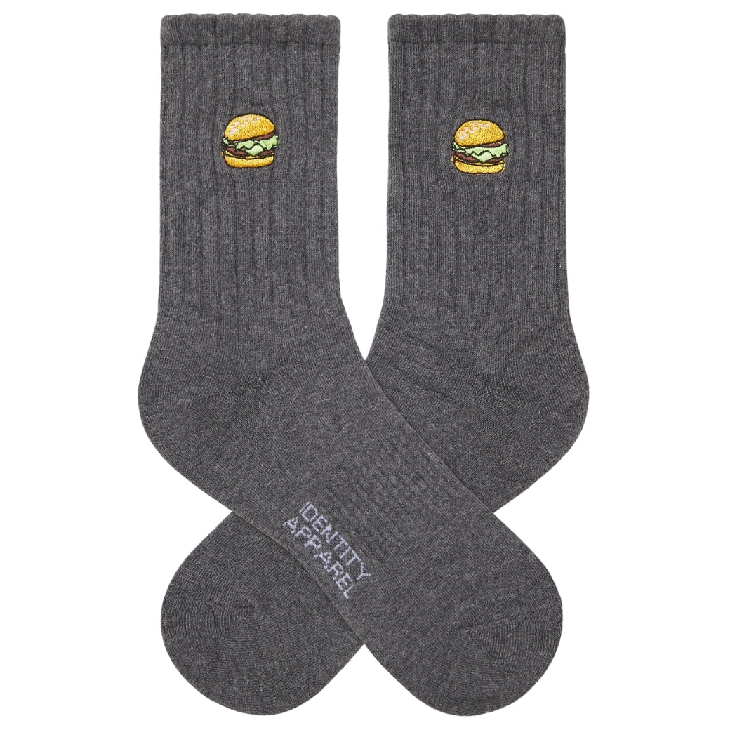 Basic Crew Socks with Burger Embroidery