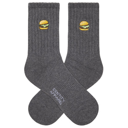 Basic Crew Socks with Burger Embroidery