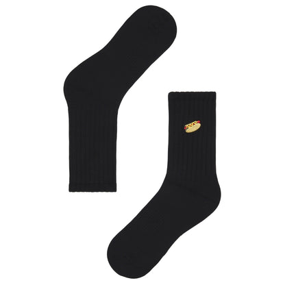 Basic Crew Socks with Hotdog Embroidery