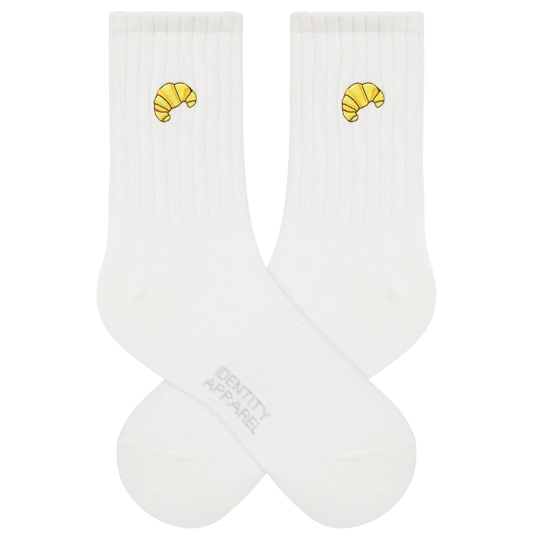 Basic Crew Socks with Croissant Embroidery