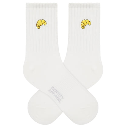 Basic Crew Socks with Croissant Embroidery