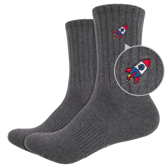 Basic Crew Socks with Rocket Embroidery