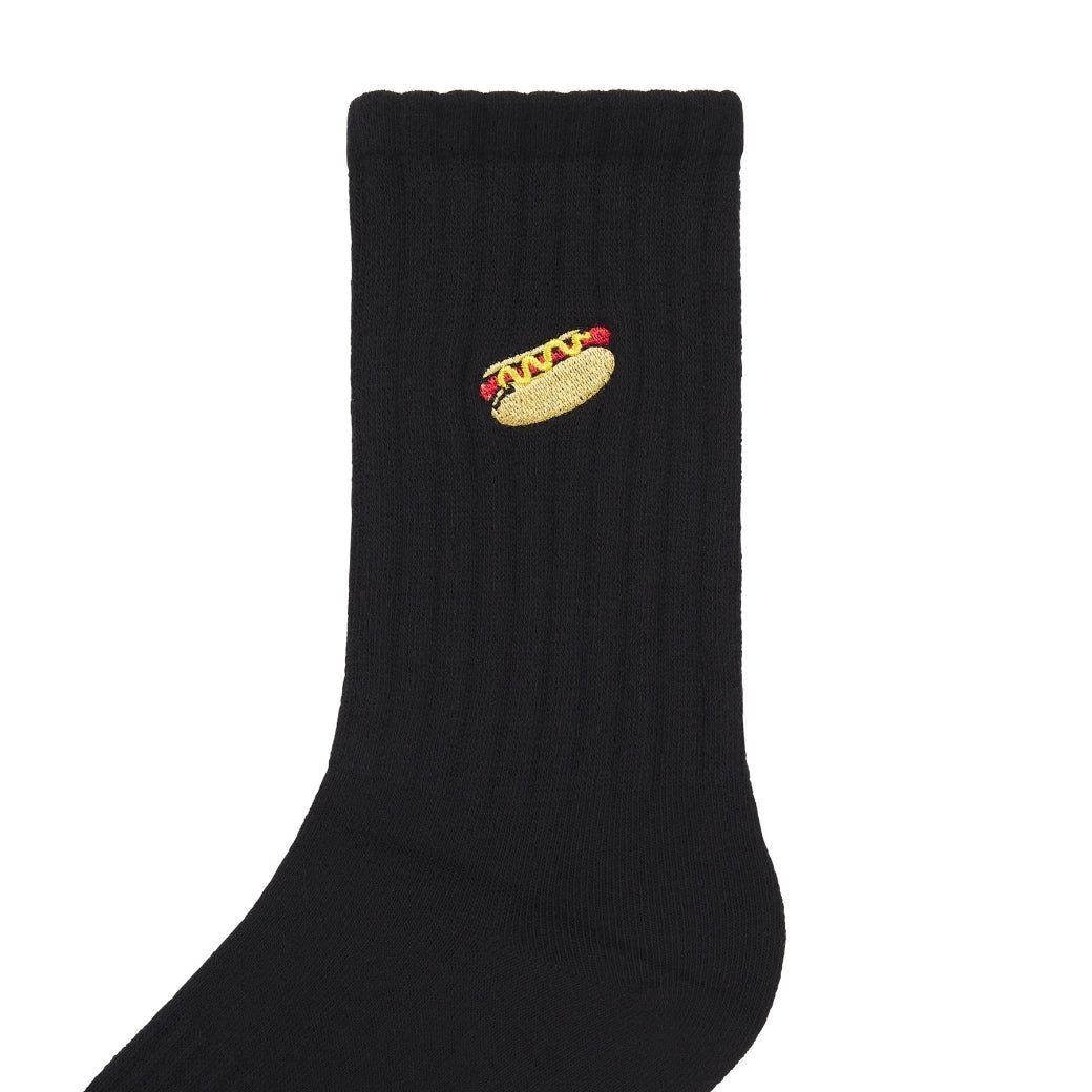 Basic Crew Socks with Hotdog Embroidery