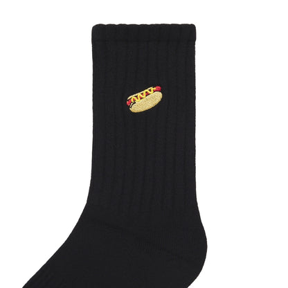 Basic Crew Socks with Hotdog Embroidery
